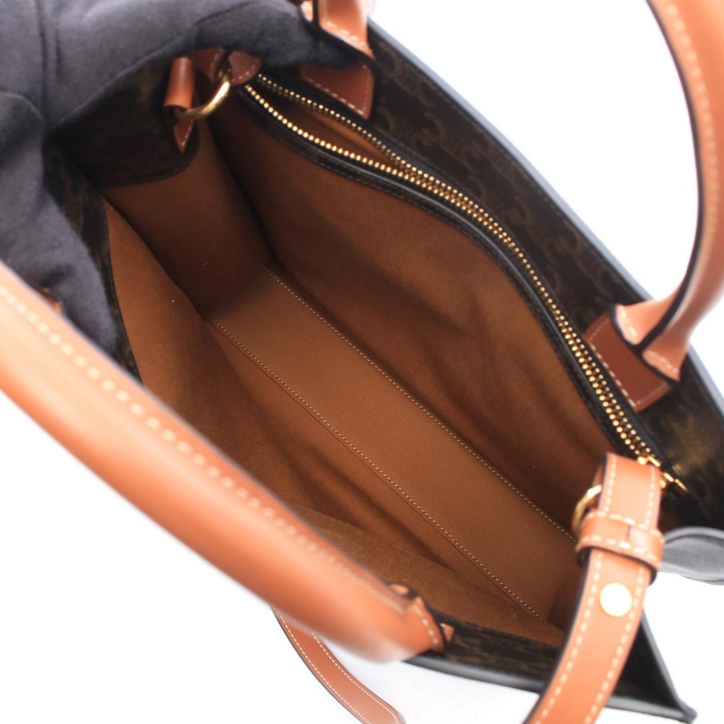 Celine Tote Bag Small Vertical Cabas Triomphe 2-Way Brown Black White Canvas — view 3