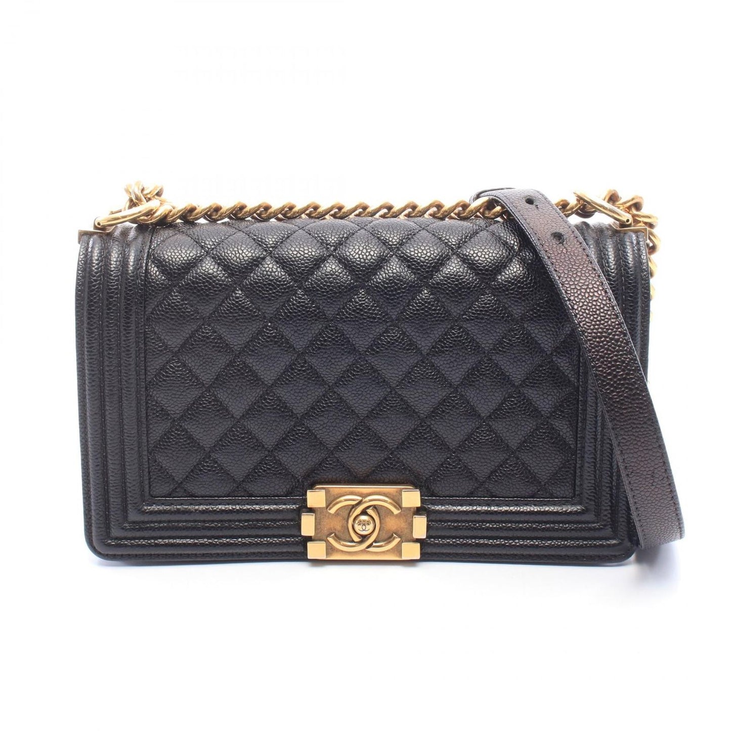 Chanel Shoulder Bag Boy Black Caviar Leather Boy Chain