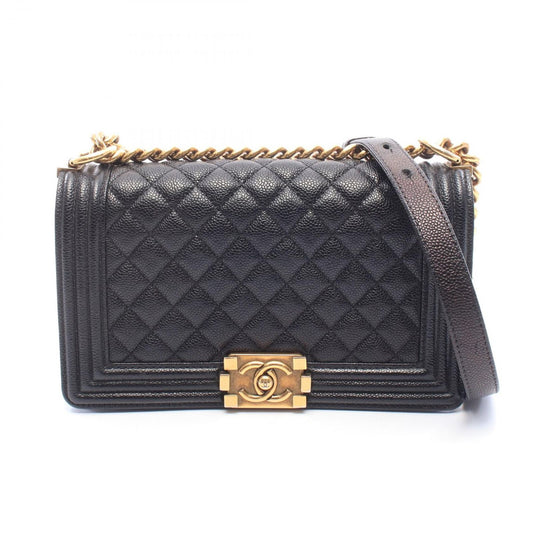 Chanel Shoulder Bag Boy Black Caviar Leather Boy Chain