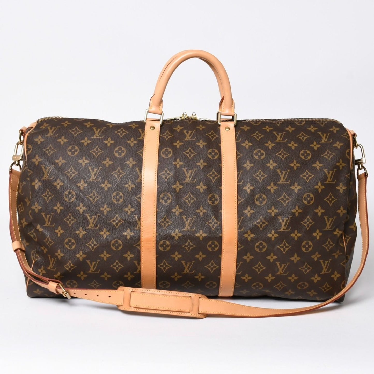 Louis Vuitton Monogram Keepall Bandouliere 55 2-Way Boston Bag Brown Canvas