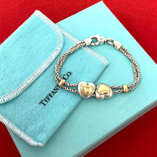 Tiffany & Co Box Double Rope Heart Bracelet Silver Gold