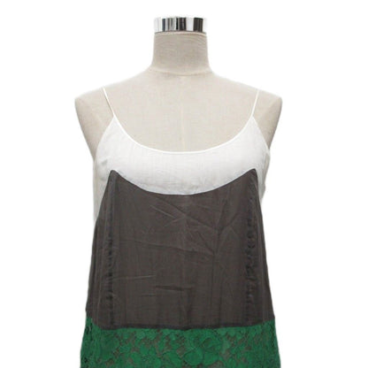 Prada Dress Sleeveless Calfskin Long Lace Contrast Green Gray White — view 4