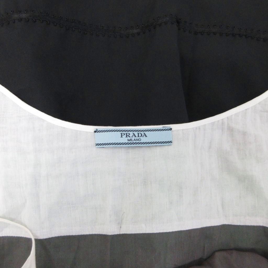 Prada Dress Sleeveless Calfskin Long Lace Contrast Green Gray White — view 7