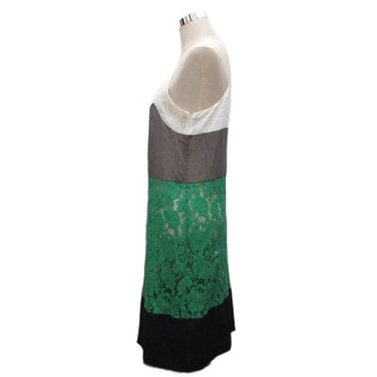 Prada Dress Sleeveless Calfskin Long Lace Contrast Green Gray White — view 3