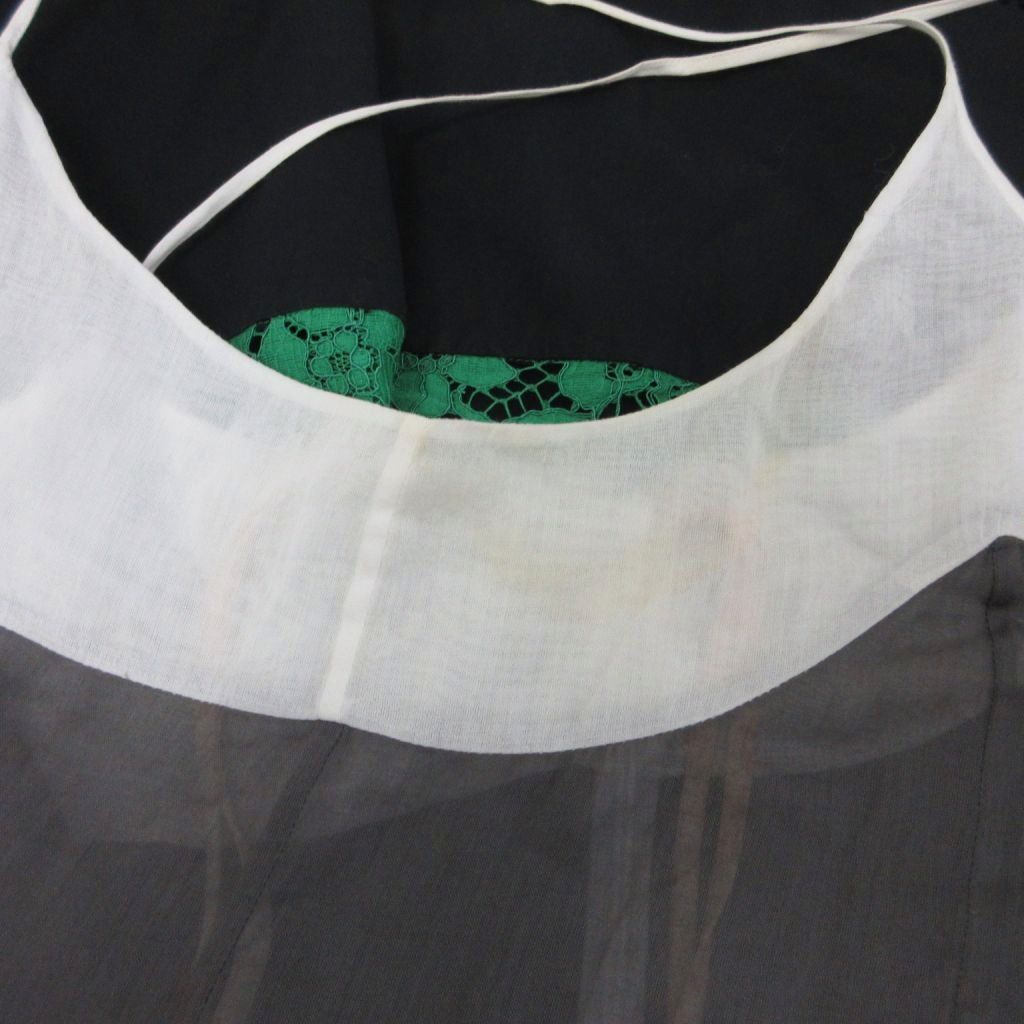 Prada Dress Sleeveless Calfskin Long Lace Contrast Green Gray White — view 6