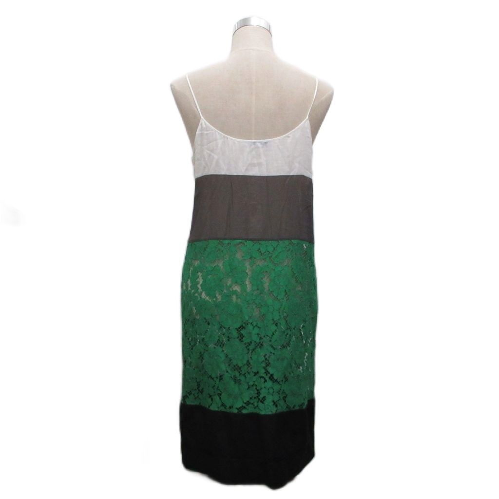 Prada Dress Sleeveless Calfskin Long Lace Contrast Green Gray White — view 2