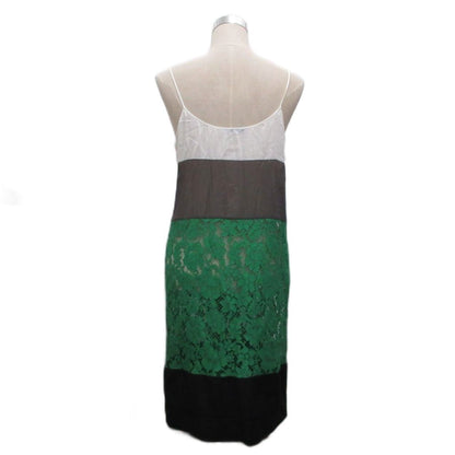 Prada Dress Sleeveless Calfskin Long Lace Contrast Green Gray White — view 2