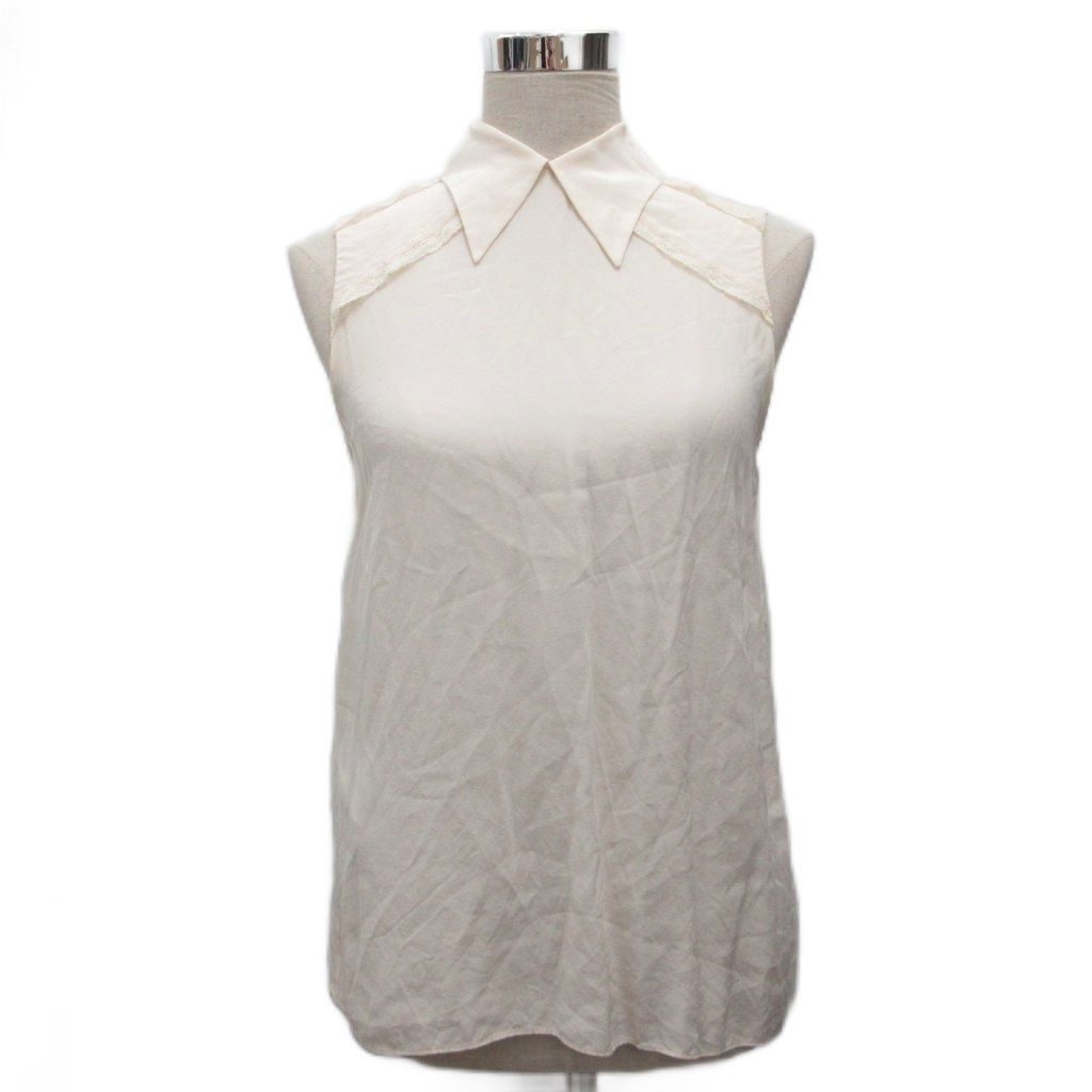Miu Miu Silk Shirt Blouse Sleeveless Lace Snap Button