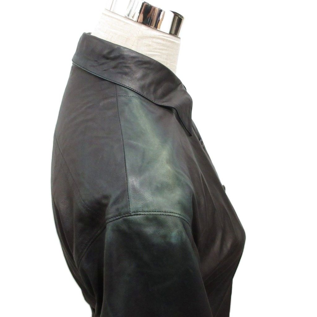 Prada Leather Shirt Long Sleeve Gathered Deformed Black 42 — view 6