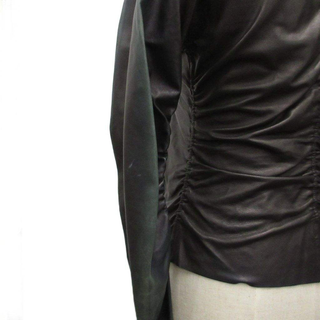 Prada Leather Shirt Long Sleeve Gathered Deformed Black 42 — view 5