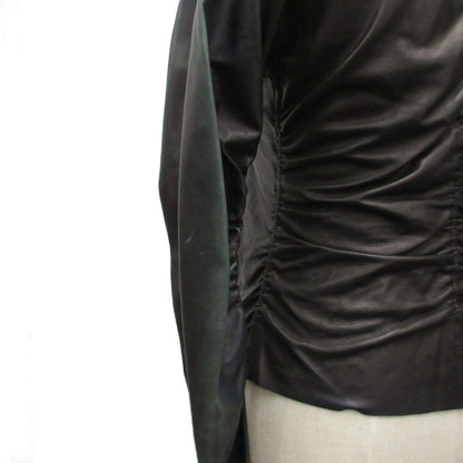 Prada Leather Shirt Long Sleeve Gathered Deformed Black 42 — view 5