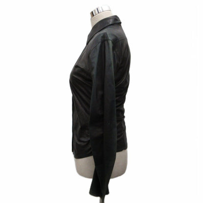 Prada Leather Shirt Long Sleeve Gathered Deformed Black 42 — view 3