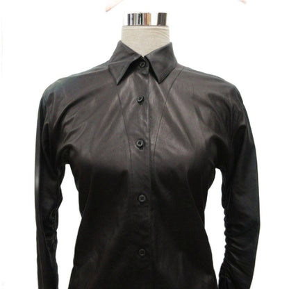 Prada Leather Shirt Long Sleeve Gathered Deformed Black 42 — view 4