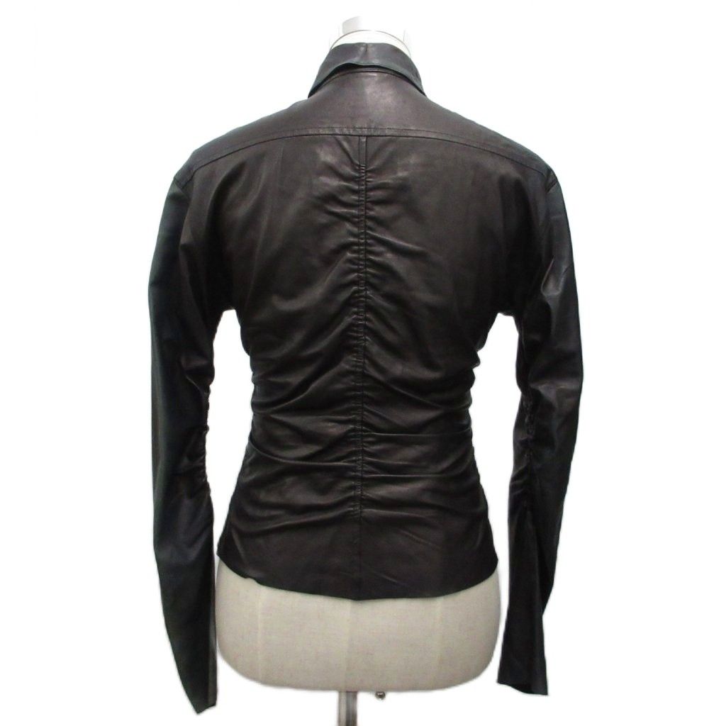 Prada Leather Shirt Long Sleeve Gathered Deformed Black 42 — view 2