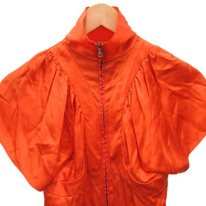 Prada Silk Blouse Short Sleeve Zip Up Fitted Orange 38 — view 3