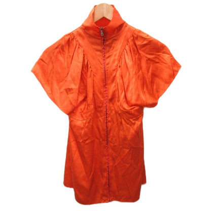 Prada Silk Blouse Short Sleeve Zip Up Fitted Orange 38