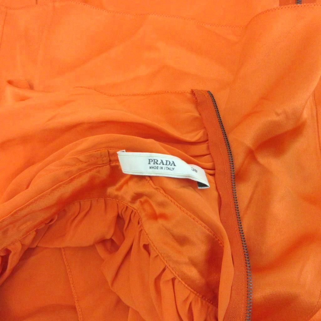Prada Silk Blouse Short Sleeve Zip Up Fitted Orange 38 — view 4