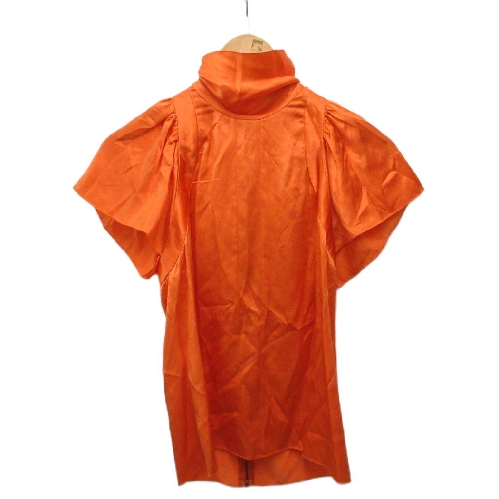 Prada Silk Blouse Short Sleeve Zip Up Fitted Orange 38 — view 2