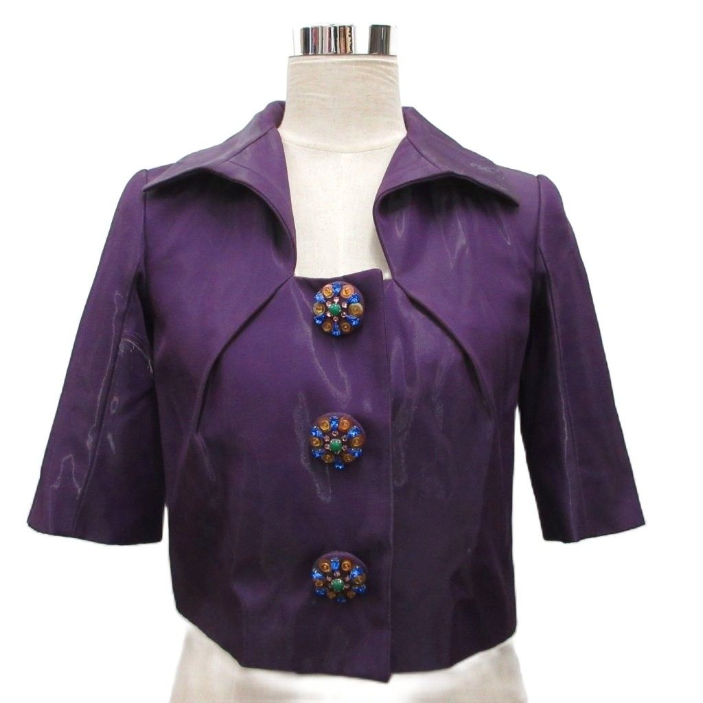 Louis Vuitton Jacket Blazer Short Sleeve Bijou Button Short Length Cropped Silk