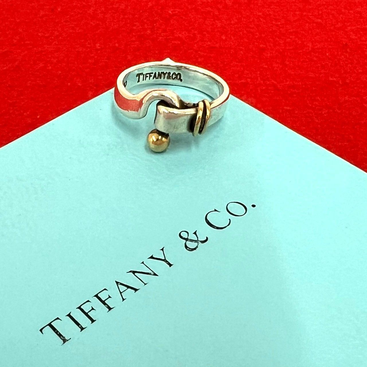 Tiffany & Co Hook & Eye Love Knot Ring Silver Yellow Gold