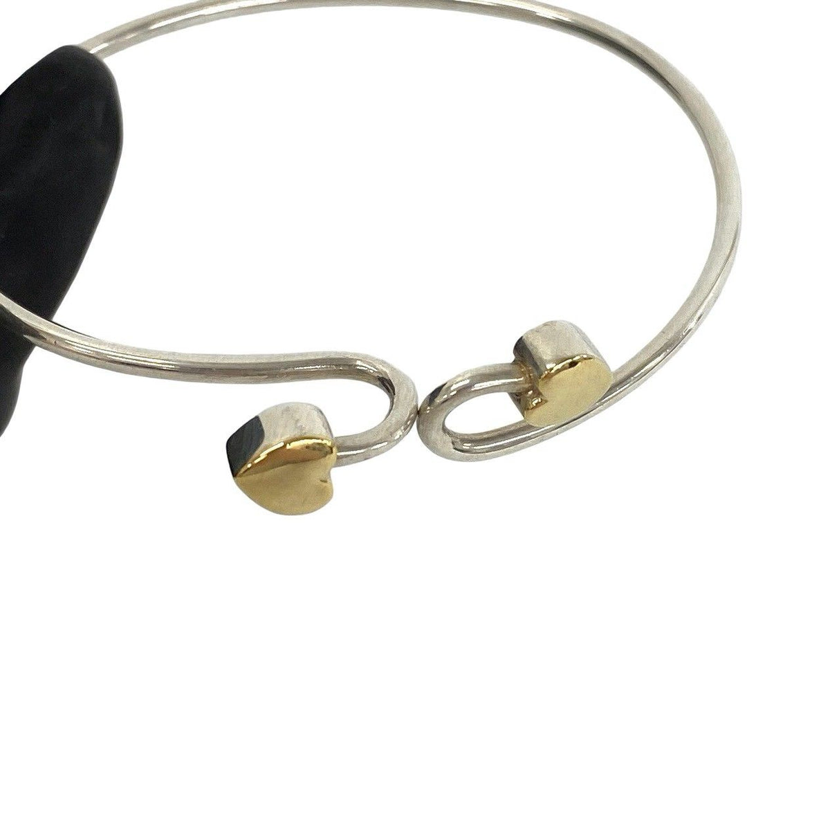 Tiffany & Co Vintage Solid Double Heart Hook Bangle Silver Gold Bracelet — view 4
