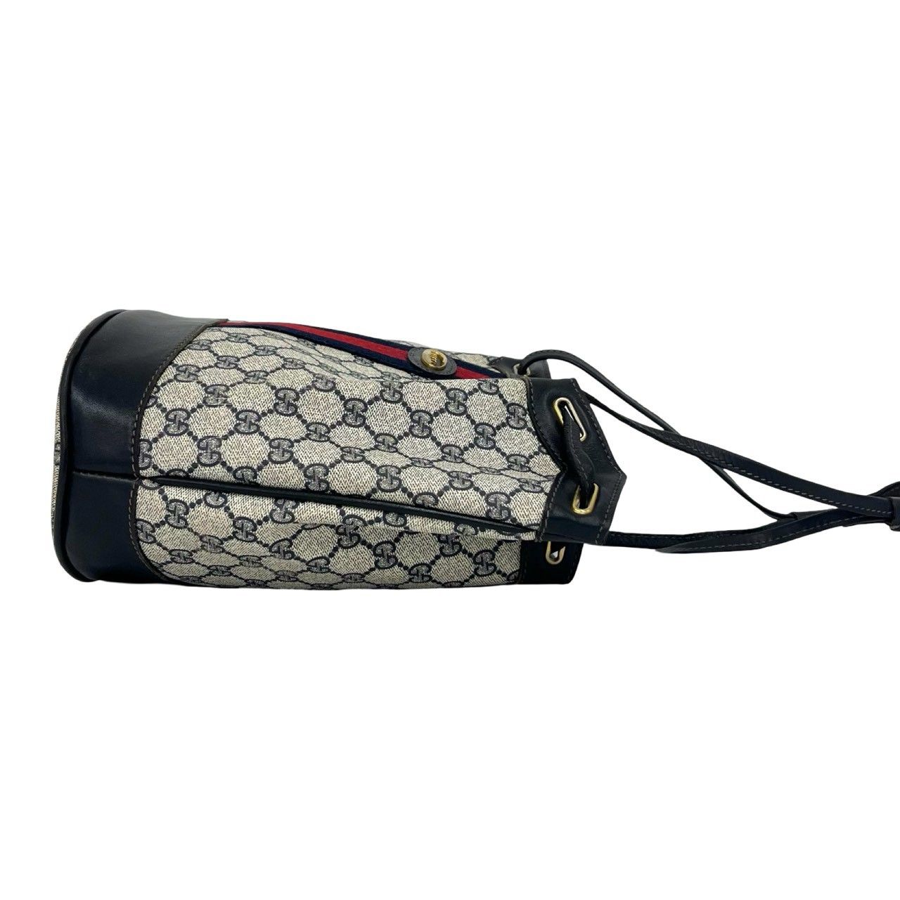 Gucci Vintage Sherry Line Logo Leather Shoulder Bag Tote Navy — view 6