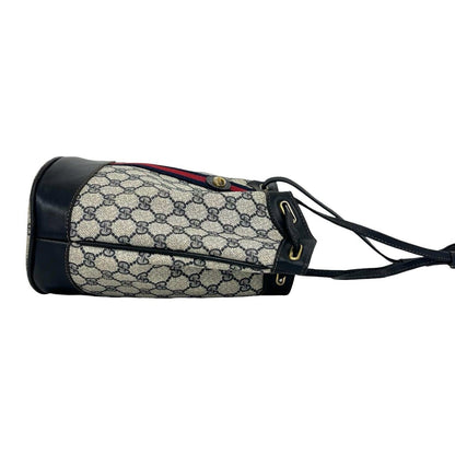 Gucci Vintage Sherry Line Logo Leather Shoulder Bag Tote Navy — view 6