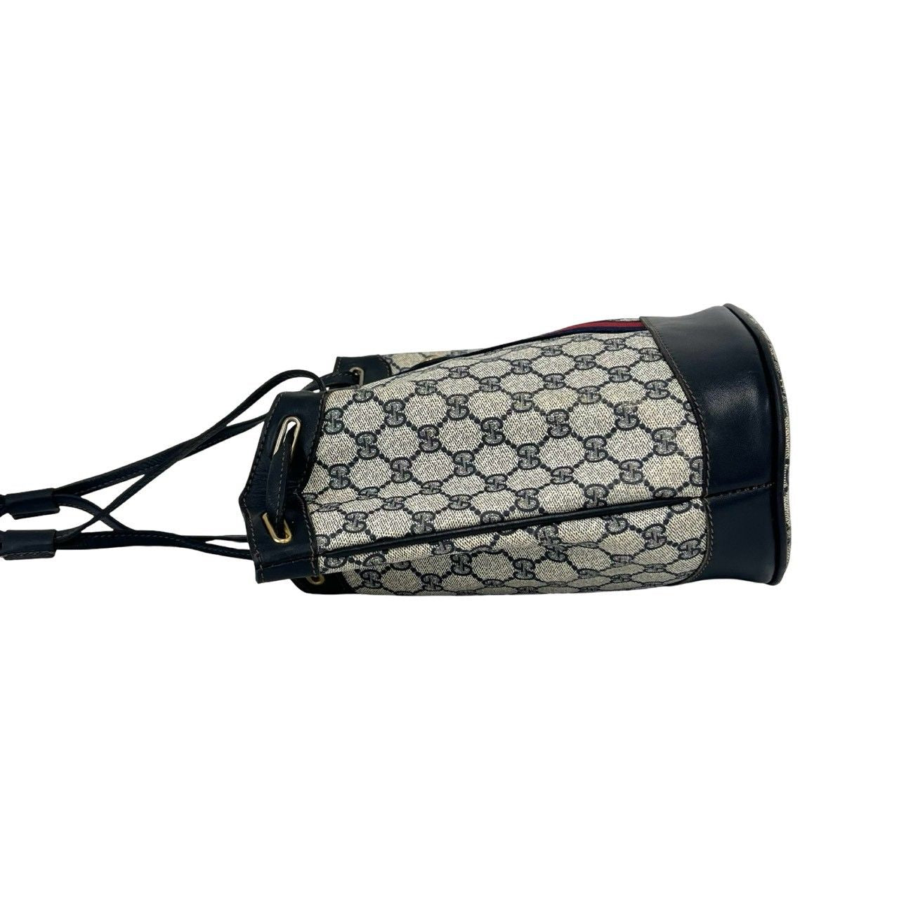 Gucci Vintage Sherry Line Logo Leather Shoulder Bag Tote Navy — view 5