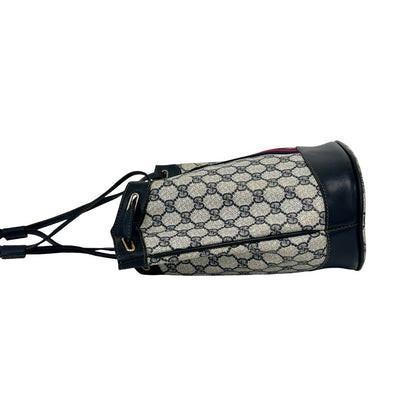 Gucci Vintage Sherry Line Logo Leather Shoulder Bag Tote Navy — view 5