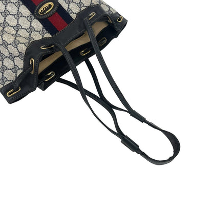 Gucci Vintage Sherry Line Logo Leather Shoulder Bag Tote Navy — view 4