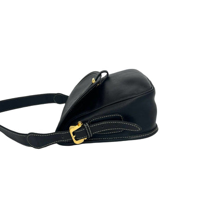 Loewe Vintage Anagram Logo Leather Shoulder Bag Black — view 5
