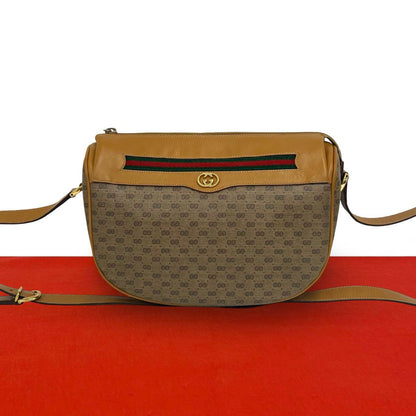 Gucci Vintage Sherry Line Micro GG Logo Leather Shoulder Bag Brown