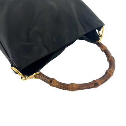 Gucci Vintage Bamboo Leather 2-Way Shoulder Bag Black — view 4