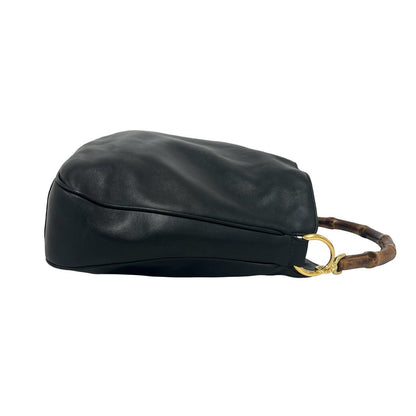 Gucci Vintage Bamboo Leather 2-Way Shoulder Bag Black — view 6