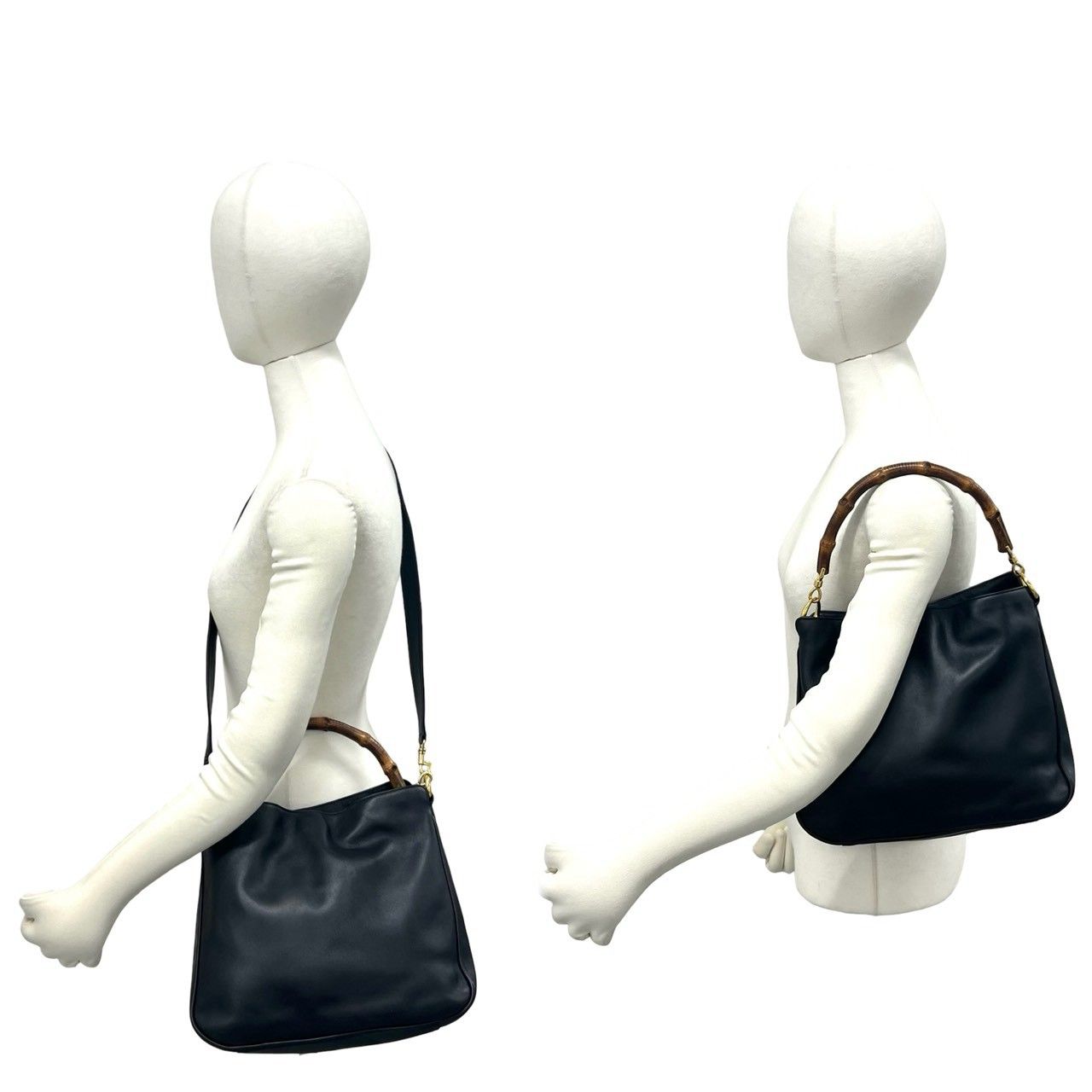 Gucci Vintage Bamboo Leather 2-Way Shoulder Bag Black — view 2