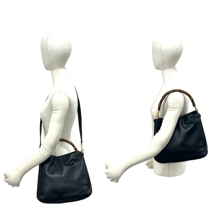 Gucci Vintage Bamboo Leather 2-Way Shoulder Bag Black — view 2