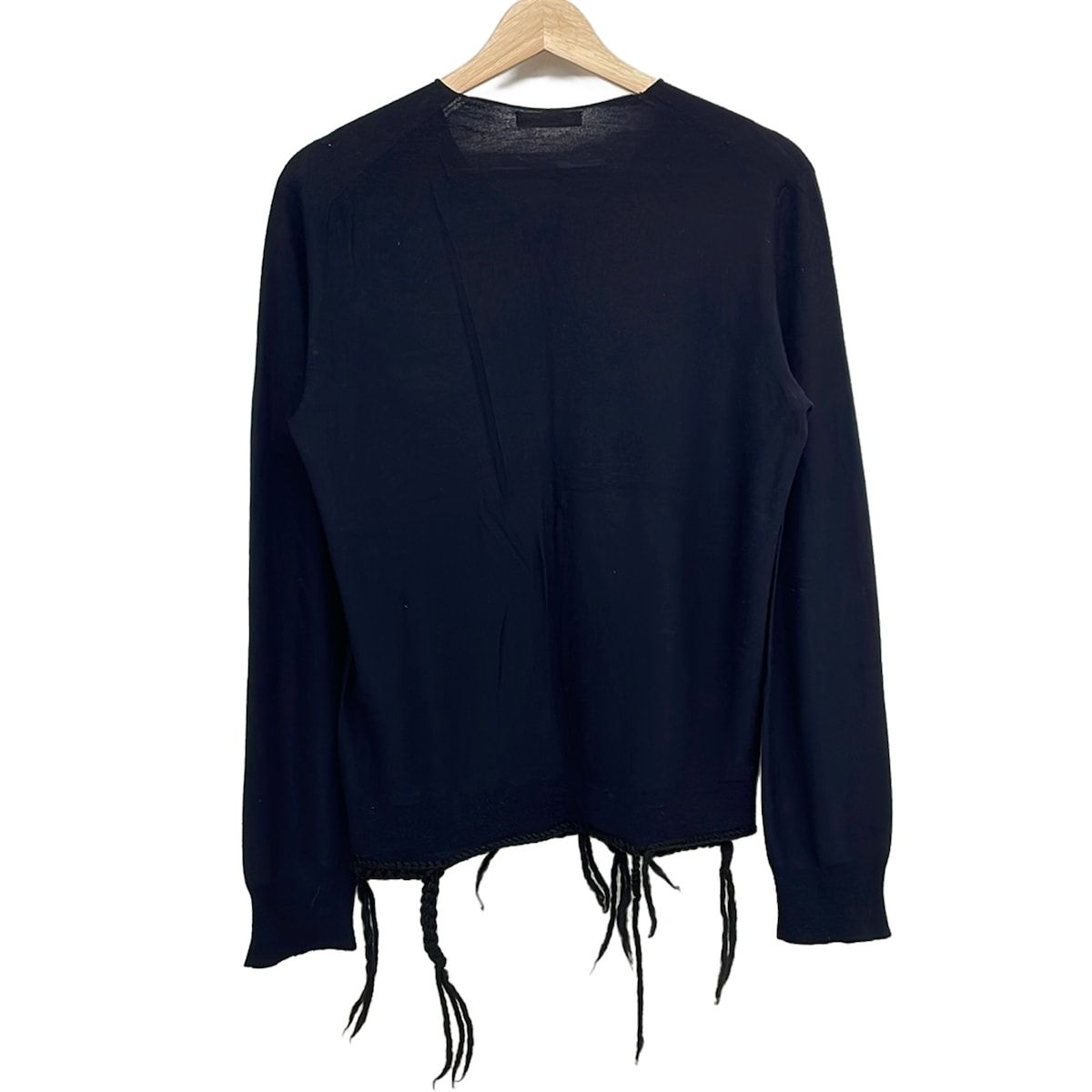 Celine Long Sleeve Sweater 2 Dark Navy Black Neck Fringe Braided Phoebe Philo M — view 2