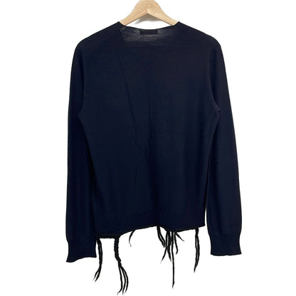 Celine Long Sleeve Sweater 2 Dark Navy Black Neck Fringe Braided Phoebe Philo M — view 2