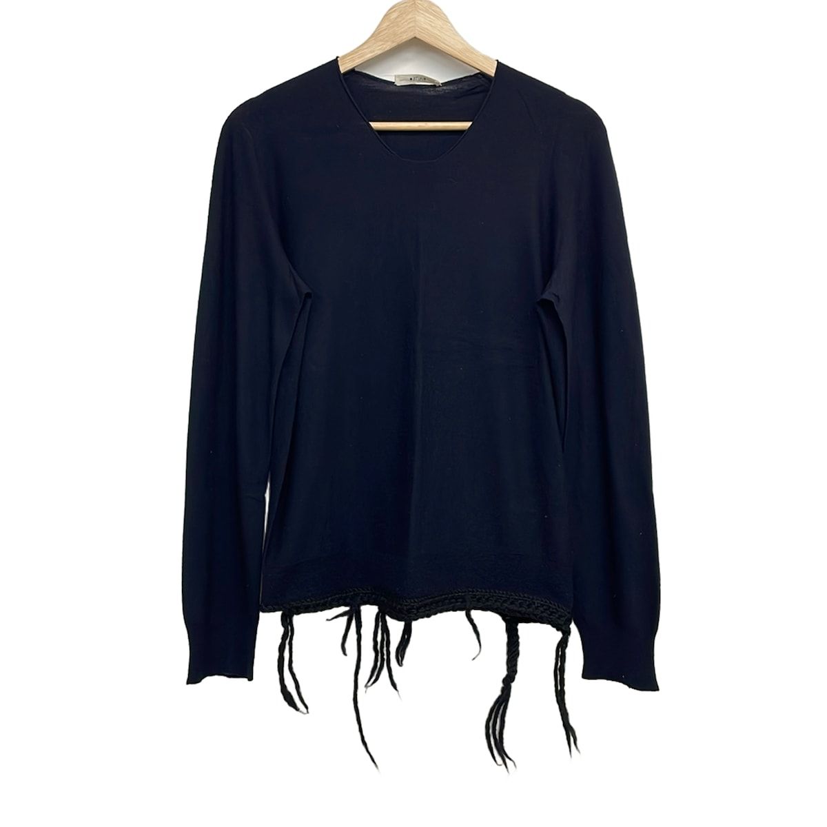 Celine Long Sleeve Sweater 2 Dark Navy Black Neck Fringe Braided Phoebe Philo M