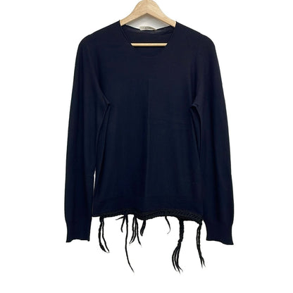 Celine Long Sleeve Sweater 2 Dark Navy Black Neck Fringe Braided Phoebe Philo M