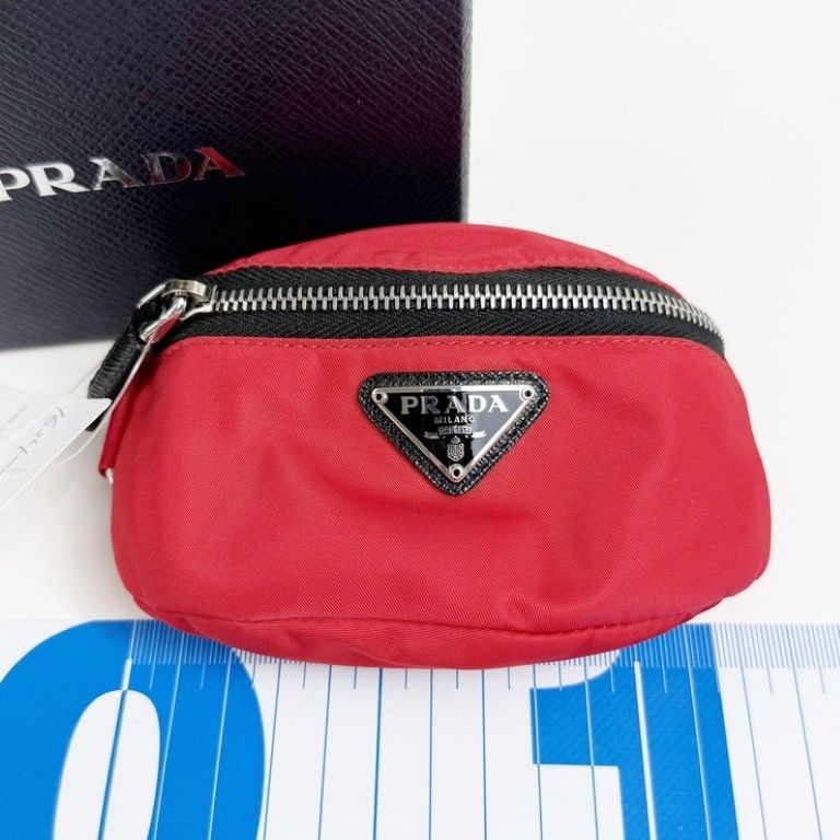 Prada Pouch Re-Nylon Arm Red Black Tessuto Nylon Triangle Logo Silver