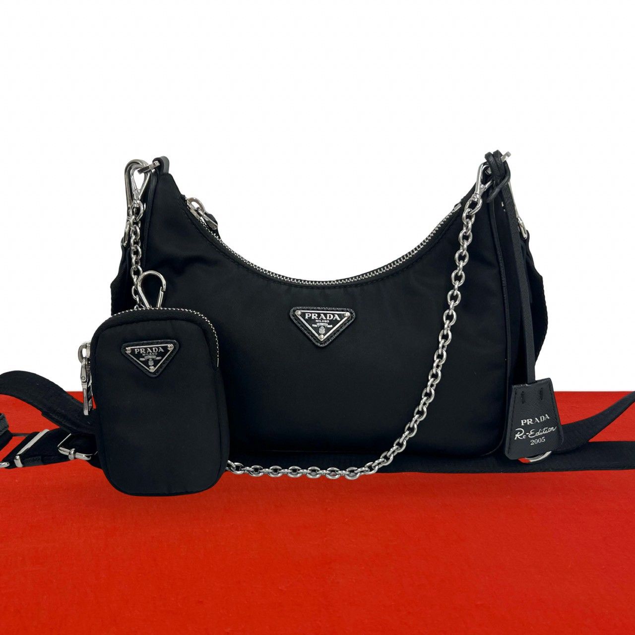 Prada Re Edition Triangle Logo Nylon Saffiano Leather 2-Way Chain Shoulder Bag