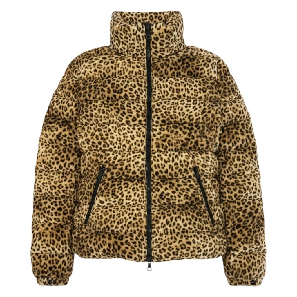 Moncler Bady Leopard Print Down Jacket Puffer Brown