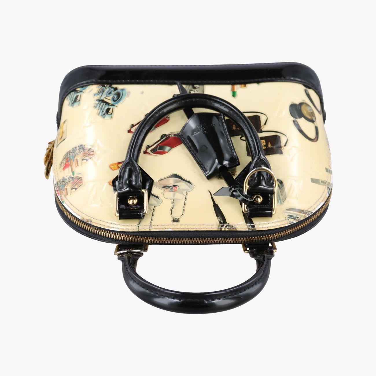 Louis Vuitton Stickers Alma BB Ivory Black Multi Vernis Handbag — view 8