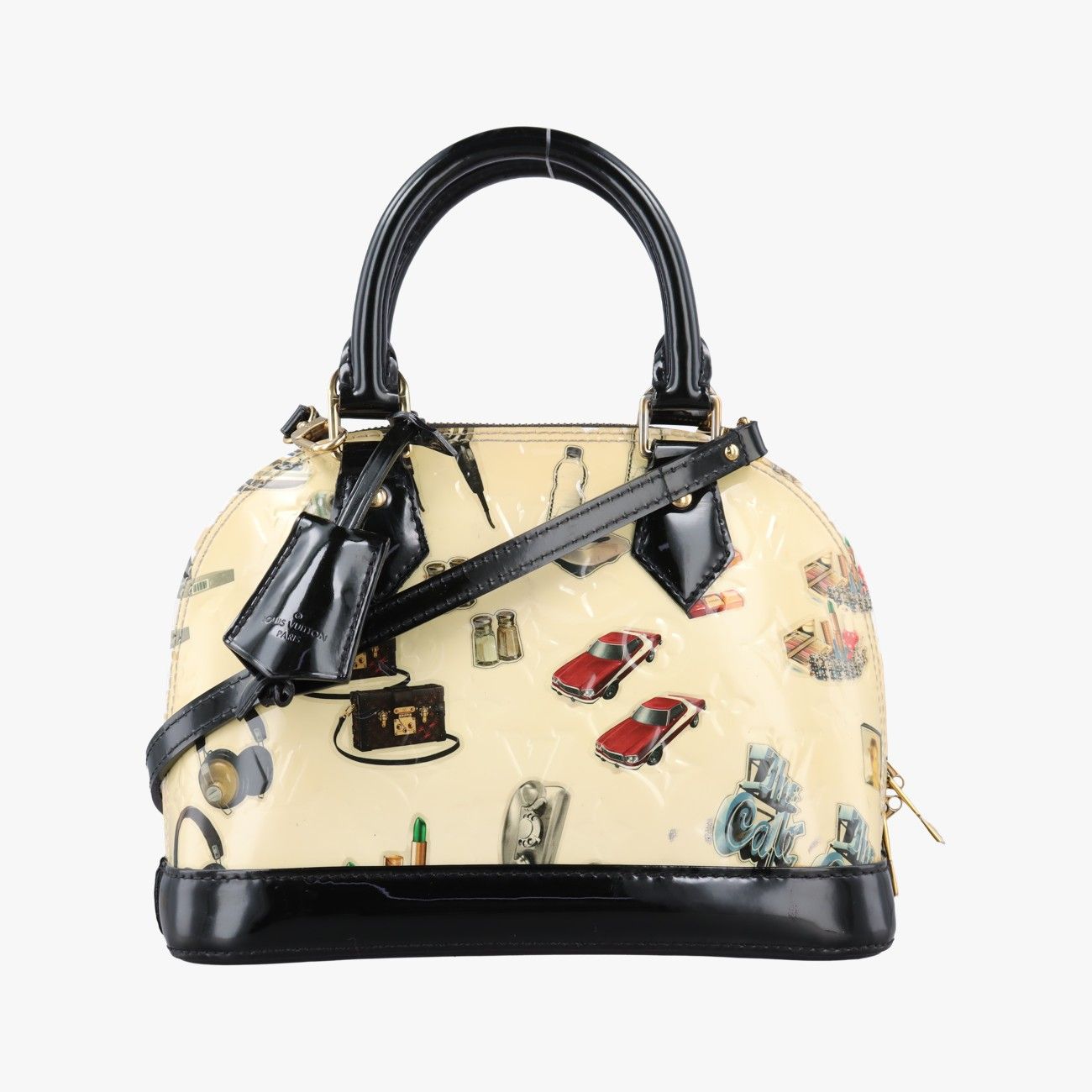 Louis Vuitton Stickers Alma BB Ivory Black Multi Vernis Handbag