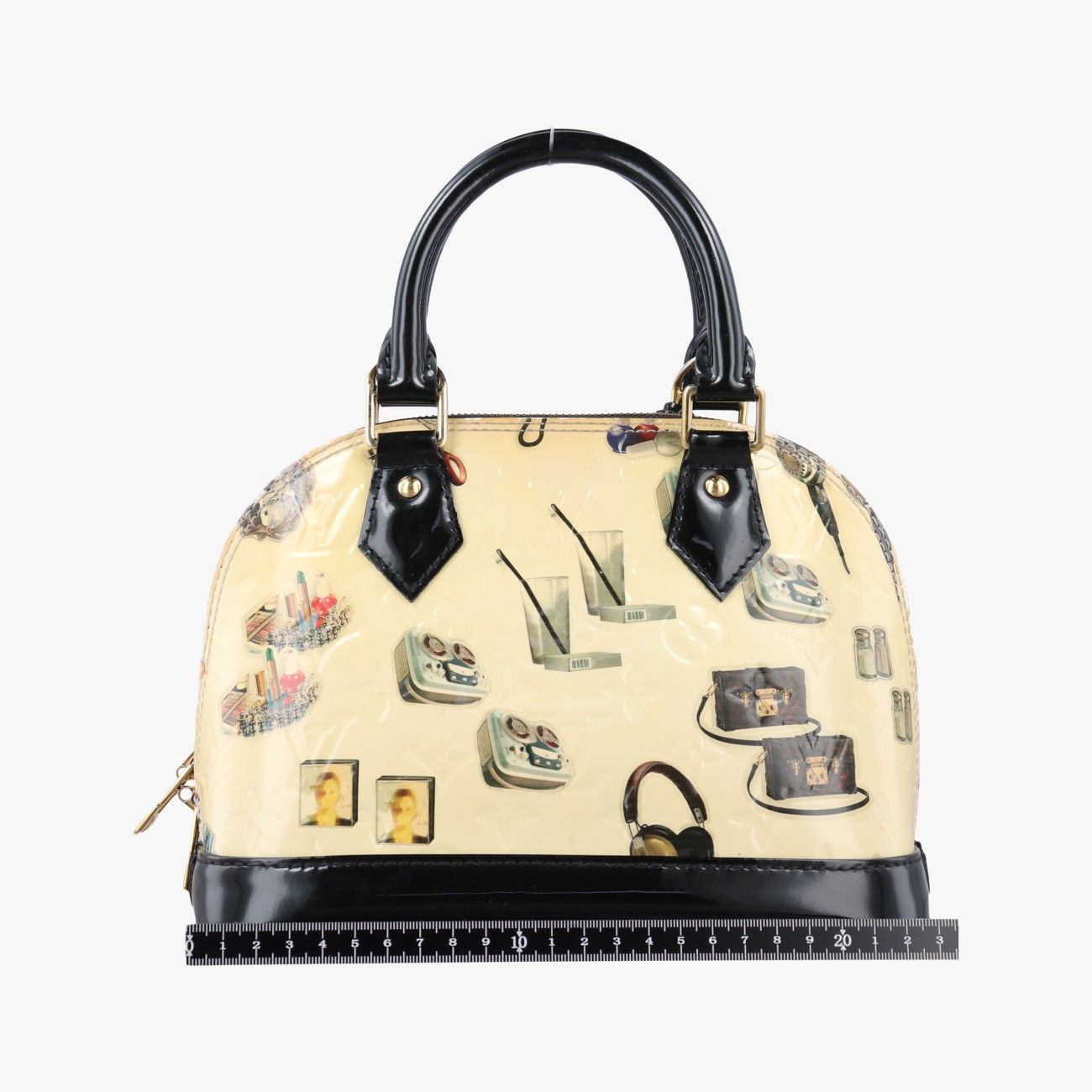 Louis Vuitton Stickers Alma BB Ivory Black Multi Vernis Handbag — view 2