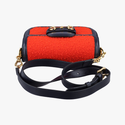 Gucci Horsebit Orange Navy Tweed Leather Shoulder Bag — view 8