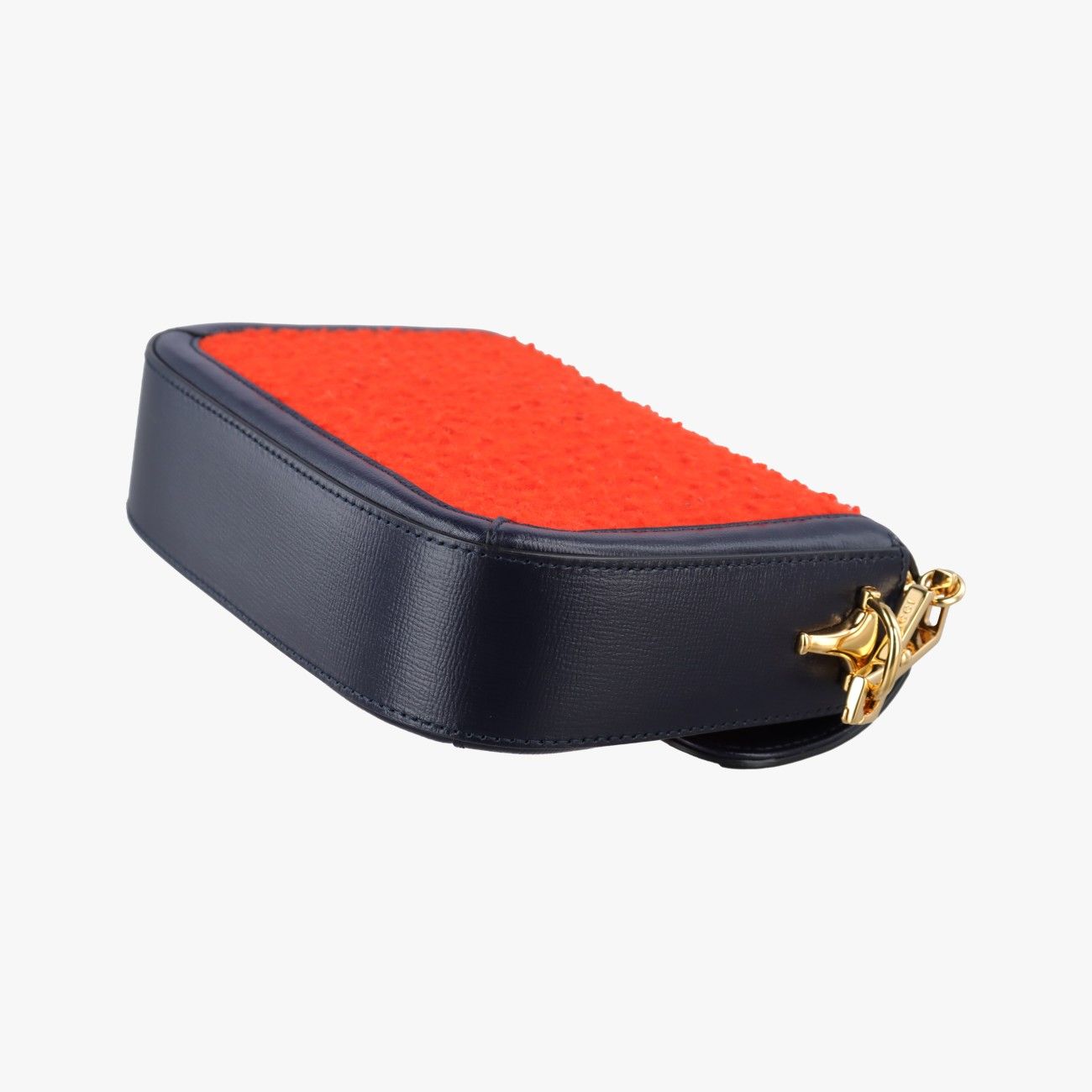 Gucci Horsebit Orange Navy Tweed Leather Shoulder Bag — view 6