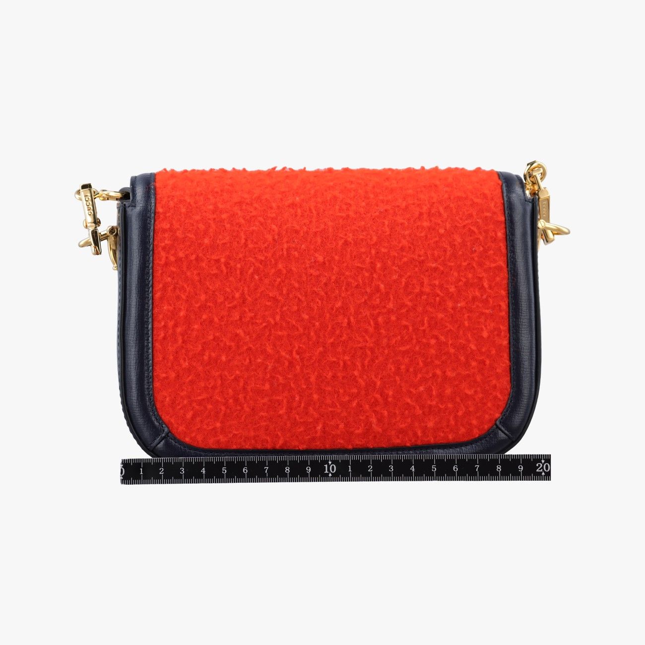 Gucci Horsebit Orange Navy Tweed Leather Shoulder Bag — view 2