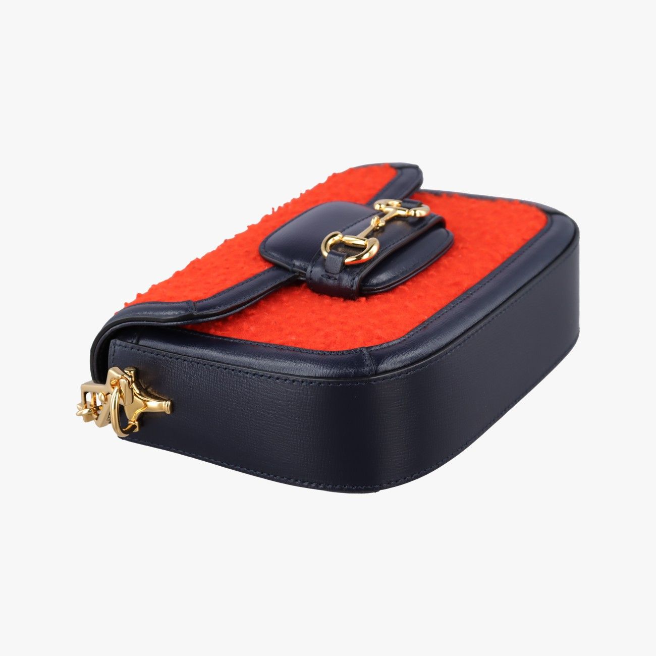 Gucci Horsebit Orange Navy Tweed Leather Shoulder Bag — view 5